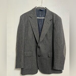 Pendleton Mens 44 Speckled Gray Tweed Wool Suede Elbow Patch single breasted